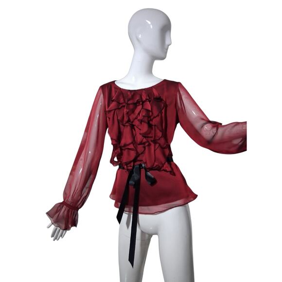 Y2K Whimsigoth Fairycore Witchy Women's size 4 Chiffon Ruffle Vampire Sheer Top - Picture 12 of 16